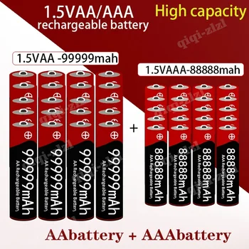 Безплатна доставка AA + AAA батерия е напълно нов 1.5 VAA висок капацитет 99999mAh + 1.5vaaa88888mah акумулаторна батерия за часовници, фотоапарати