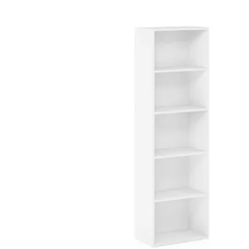 Библиотеката Furinno Luder / За книги / за съхранение, 5-нива, бели мебели за библиотечка