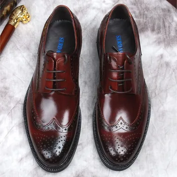 Бордо-черен мъжки обувки с перфорации тип 