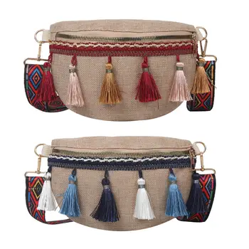Бохемската поясная чанта с пискюли, модни поясная етническа чанта през рамо за пътуване, пазаруване, пролетната ваканция на открито.