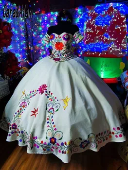 Буйни рокли Cara & Alan За Мексикански момичета С бродерия Charro Vestido De 15 Años 2021 С Открити рамене, Сладки 16 Абитуриентски Рокли Изображение 2