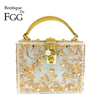 Бутиков хотел De FGG Дамски модни чанти през рамо с цветя, акрилна кутия, клатч, Тотты, портмонета и чанти, луксозна дизайнерска чанта през рамо