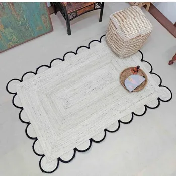 Бял Килим Модерен килим За Хол от 100% Юта Ръчно изработени От Естествен Юта и Влакна, Сплетен Нарези Подложка За Пода
