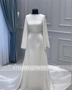 Бяло мюсюлманската вечерна рокля с дълъг ръкав и влак, расшитое мъниста, Вечерни рокли Dubai 2023, Елегантни вечерни рокли Луксозни vestido Изображение 2
