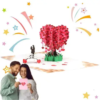 Валентин Картички Романтично дървото на любовта поздравителна картичка 3D Сърцето си за Любовта Дърво на Изкуството на рязане на хартия, Картички за Свети Валентин Хартия за благословии