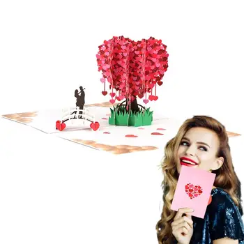 Валентин Картички Романтично дървото на любовта поздравителна картичка 3D Сърцето си за Любовта Дърво на Изкуството на рязане на хартия, Картички за Свети Валентин Хартия за благословии Изображение 2