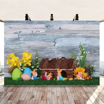 Великденско яйце, имитация на заек, букет, фонове от тревата дъски, тапети декорации за снимки за деца, реквизит за снимки