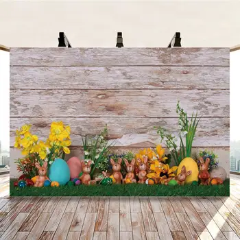 Великденско яйце, имитация на заек, букет, фонове от тревата дъски, тапети декорации за снимки за деца, реквизит за снимки Изображение 2