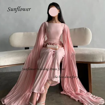 Вечерна рокля на русалка с розов деколте-лодка във формата на семе 2023, шифоновое рокля с дължина до щиколоток в тънка гънка, висококачествени рокли за бала на поръчка Изображение 2