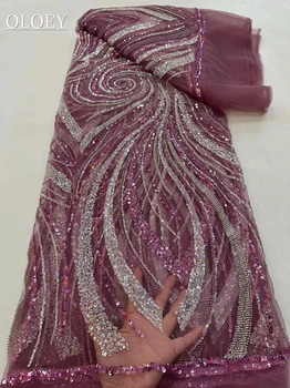 Висококачествена и Луксозна Френска Бродерия на Младоженеца на модния подиум От Завързана Кърпа В Африка Нигерия Стил С Пайети За Сватбена Рокля Party Изображение 2