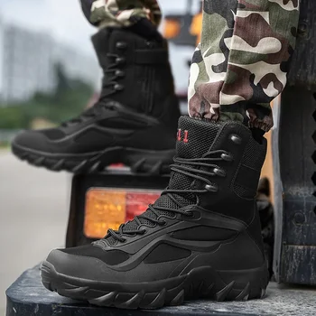 Висококачествени есенни мъжки обувки и Тактически военен от специалните сили, водоустойчив кожена работна обувки за пустинята, мъжки армейските ботильоны
