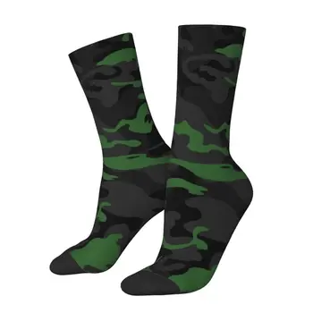 Военен камуфлаж, Черен, зелен Камуфлаж, Мъжки и дамски чорапи за екипажа, Стръмни и чорапи за момичета с 3D принтом Изображение 2