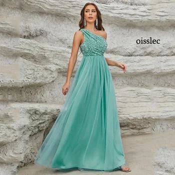Выпускное рокля Oisslec, вечерна рокля с едно рамо, коктейлни рокли с пайети, мини-гънките на гърдите, рокля за парти по случай рожден ден, с цип на поръчка