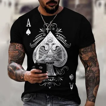 Годишна персонализирана ежедневната мъжка тениска с принтом серия 3D Покер A модел тениска на големия размер, с кръгло деколте и къс ръкав