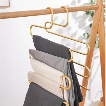 Голям закачалка за панталони от алуминиева сплав, Телескопична сгъваема многофункционална закачалка за дрехи, многопластова закачалка за съхранение на панталони в домашната спалня
