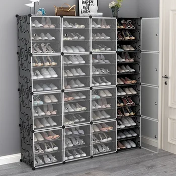 Голяма стойка за обувки, Просторен органайзер за съхранение на обувки по 12 кубчета, Модулни Пластмасови 6 нива, шкаф за обувки на 24-96 двойки