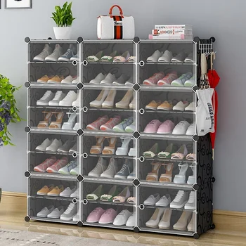 Голяма стойка за обувки, Просторен органайзер за съхранение на обувки по 12 кубчета, Модулни Пластмасови 6 нива, шкаф за обувки на 24-96 двойки Изображение 2