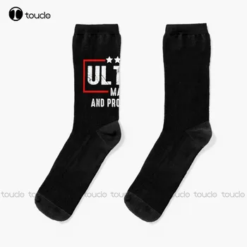 Горди Чорапи Ultra Maga Тръмп 2024 Мъжки Чорапи с Цифрово Принтом 360 ° Мода Творчески Отдих Забавно Изкуство Абстрактна Живопис с маслени Бои Чорапи