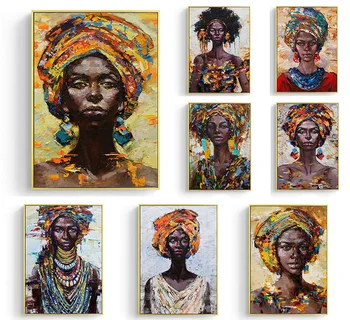 Графити Абстрактни Африканските традиционни Красиви жени на Племето Със скъпоценни камъни Плакат, Картина върху платно Стенни художествени картини Начало декор