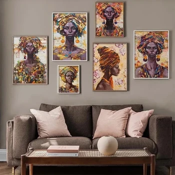 Графити Абстрактни Африканските традиционни Красиви жени на Племето Със скъпоценни камъни Плакат, Картина върху платно Стенни художествени картини Начало декор Изображение 2