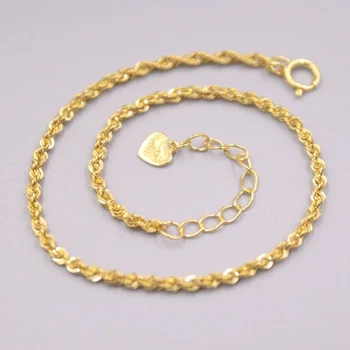 Гривна от настоящето жълто злато 18 карата Au750 за жени, 1,8 мм, скручивающаяся веревочная верига, 15,5 см, удължителен кабел от 2,5 см
