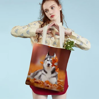 Дамска чанта-тоут Siberian Husky Collie, Множество сгъваема двустранен модерна чанта за домашни кучета, чанта за пазаруване за животните