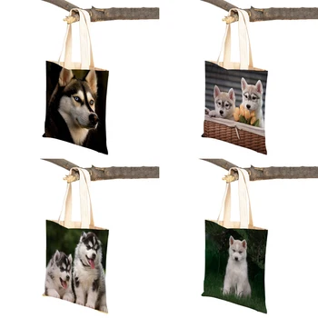 Дамска чанта-тоут Siberian Husky Collie, Множество сгъваема двустранен модерна чанта за домашни кучета, чанта за пазаруване за животните Изображение 2