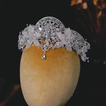 Дамски crown CC, Сватбени Аксесоари за коса, сватбена прическа, Бижута за Годеж, 100% Ръчна изработка, Венец във формата на цвете, Подарък AN438 Изображение 2