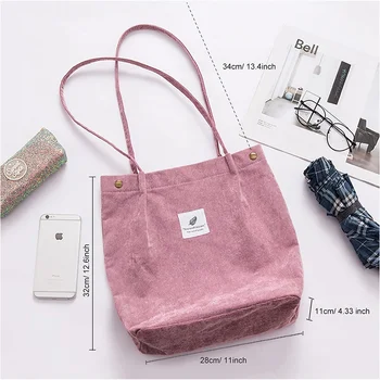Дамски вельветовая чанта за пазаруване, холщовая чанта за момичета, опазването на околната среда чанта за съхранение, за Многократна употреба сгъваеми Еко чанти за хранителни стоки Изображение 2