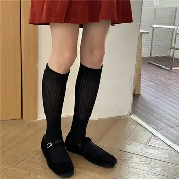 Дамски дълги чорапи, дамски възли чорапи, зимни дълги чорапи в японски стил, терлици до прасците за жени, топли разтеглив против хлъзгане