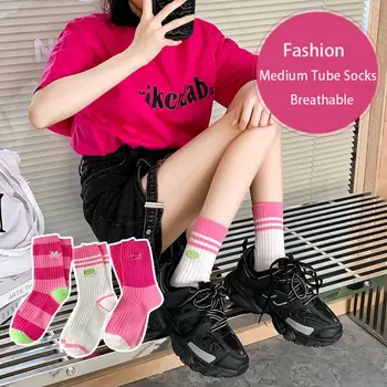 Дамски дълги чорапи с бродерия, Корейски дишащи плетени чорапи с дълга тръба, хлопчатобумажный ръкав за обувки в ивица, Four Seasons