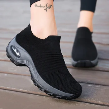 Дамски ежедневни спортни чорапи, маратонки, модни обувки на въздушна възглавница в дебела подметка, високи обувки-рока на високо наклонено ток