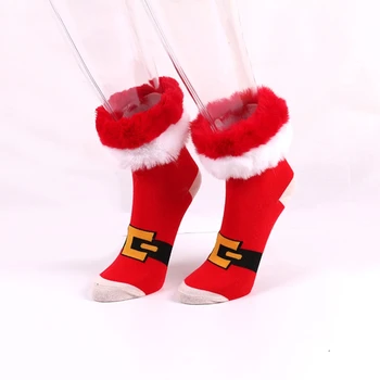 Дамски коледни чорапи с пухкава една плюшена тапицерия, нов анимационни принтом, Забавни чорапи до коляното, Чорапи носочные изделия, Коледни подаръци Изображение 2