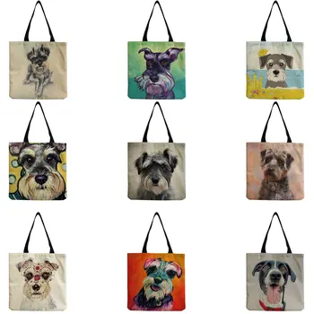 Дамски корея чанта през рамо с шарени кучета-шнауцера, чанти за жени, ежедневни чанти за пазаруване, пътни чанти-тоут голям капацитет