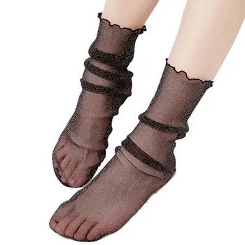 Дамски модни дишаща средната тръба Ултра-ретро чорап Черна дантела Секси Изображение 2