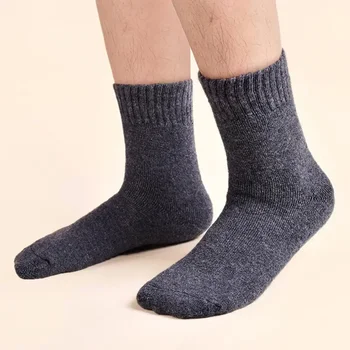 Дамски мъжки вълнена плюшен однотонная 6 Зимата Срещу по-дебели чорапи, махровая мъжки обувки от мериносова, студен Сняг, Супер