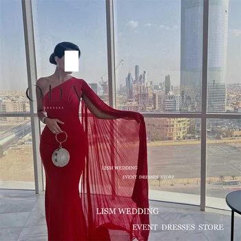 Дамски официални рокли LISM Red Stain Русалка, Саудитска Арабия, наметало с едно рамо, выпускное рокля с дължина до пода, вечерна рокля за специални случаи Изображение 2