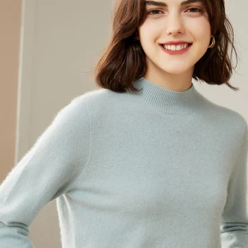 Дамски Пуловери, Блузи от 100% КОЗЕ КАШМИР, зимни Меки топли блузи с имитация на шията и дълъг ръкав за дамите HG01