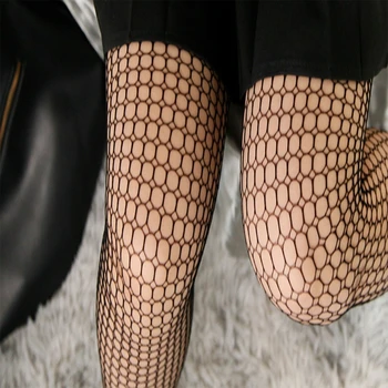 Дамски секси прозрачни мрежести чорапогащи в стил Харадзюку с кръгли дупки, жакард прозрачен чорапогащник на точки, черна мрежа, директна доставка Изображение 2
