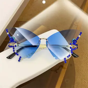 Дамски слънчеви очила Ins с кристали, слънчеви очила Y2K Eyewear с бриллиантовыми пеперуди