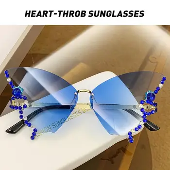 Дамски слънчеви очила Ins с кристали, слънчеви очила Y2K Eyewear с бриллиантовыми пеперуди Изображение 2