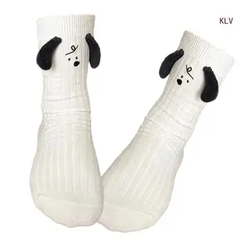 Дамски тънки памучни чорапи, меки памучни чорапи-обувки-Горе щиколоток, чорапи за пищяла, с уши собачьими Изображение 2