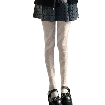 Дамски тънки прозрачни чорапи с неправилна шнур, чорапогащник с скрещенным модел, Чорапогащи M6CD