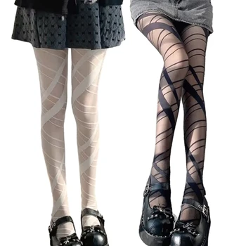 Дамски тънки прозрачни чорапи с неправилна шнур, чорапогащник с скрещенным модел, Чорапогащи M6CD Изображение 2