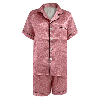 Дамски удобни домашни дрехи, 2 броя, пижами от изкуствена коприна, с къси ръкави, многоцветен летен комплект 2024, дишаща костюм Изображение 2