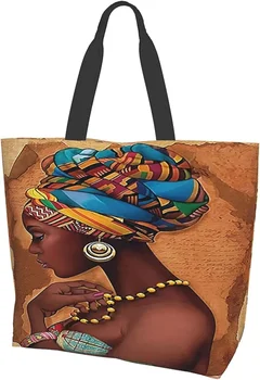 Дамски холщовая чанта-тоут в африканския стил, дамски ежедневни чанти през рамо за пазаруване, голяма чанта за продукти