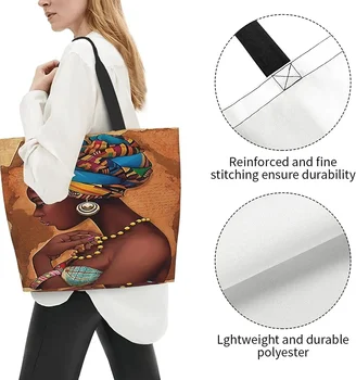 Дамски холщовая чанта-тоут в африканския стил, дамски ежедневни чанти през рамо за пазаруване, голяма чанта за продукти Изображение 2