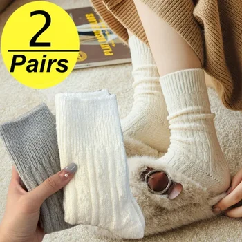 Дамски чорапи INS Мода Есен-зима Изолирана Вълнени чорапи от туист, Однотонная Мека Дишаща Домашно облекло, Спален пръсти са със средна дължина