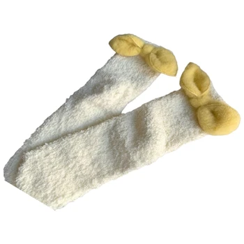 Дамски чорапи от коралов руно с дебела топла лък, пухкави домашни чорапи за сън Изображение 2