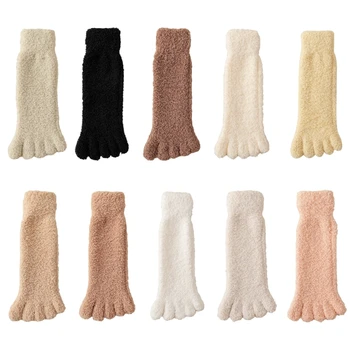 Дамски чорапи-чехли от пухкав плюш L93F, чорапи с пет пръста от коралов руно, обикновена чорапи с пет пръста
